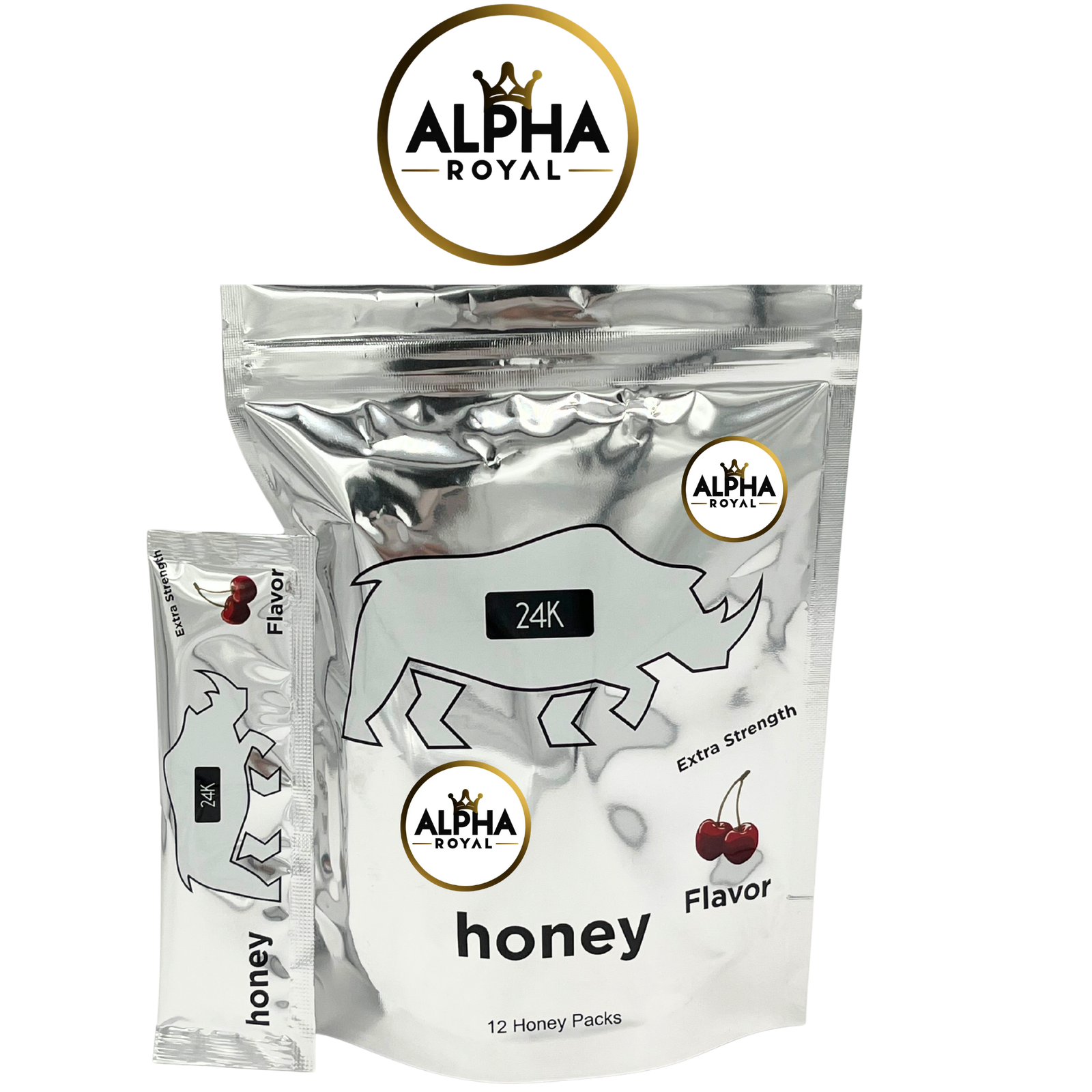 ALPHA ROYAL HONEY PRODUCTS (3) 24K Extra Strength Honey – Cherry Flavor (12 Honey Packs) - Image 1