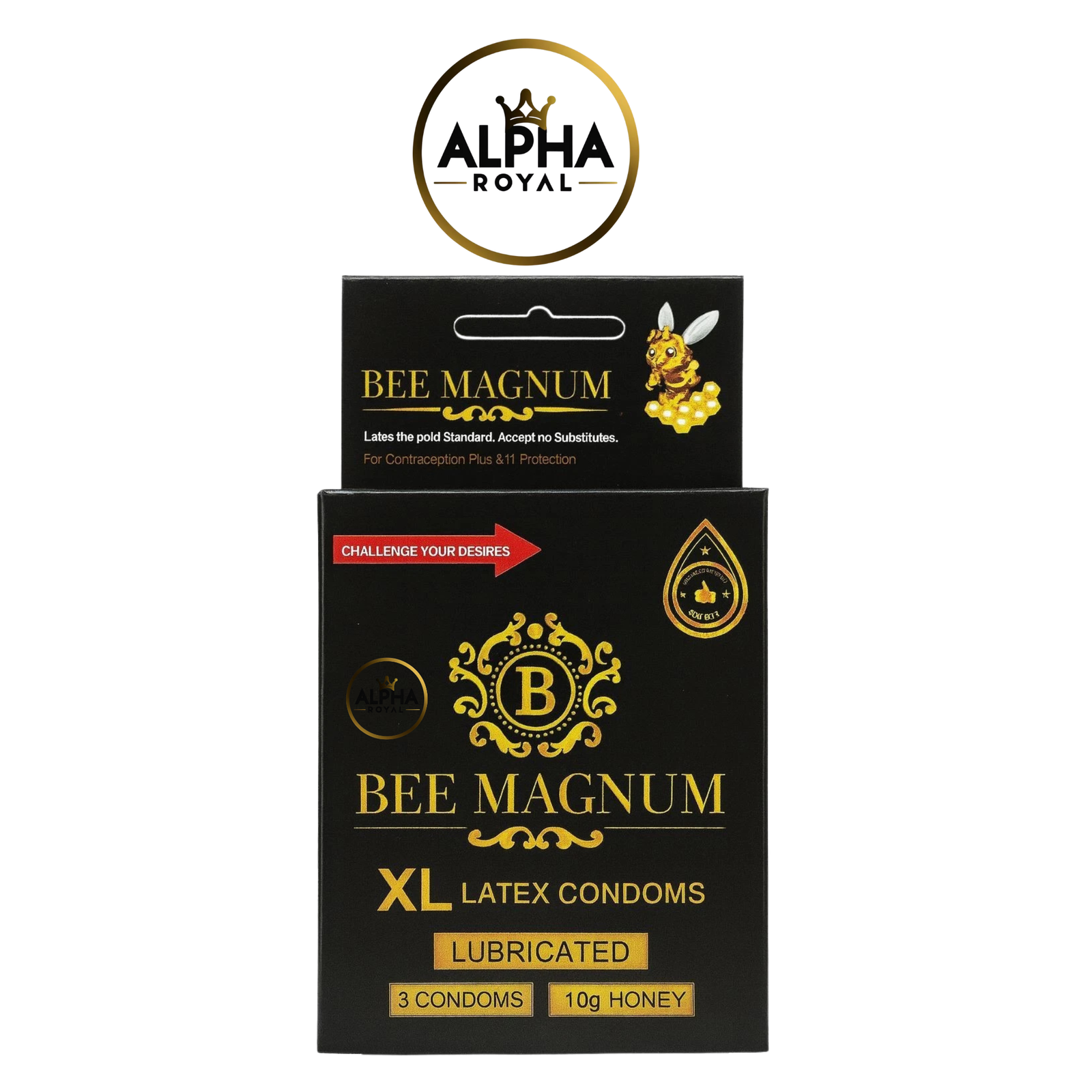 Untitled design (55) Bee Magnum Starter Kit Condoms - 3 Extra Large Condoms + 1 Honey Pack - Image 1